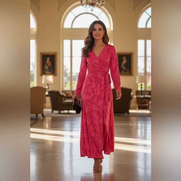 Zara Pink Dress with V-Neck and Tie Belt - Picture 2 of 8